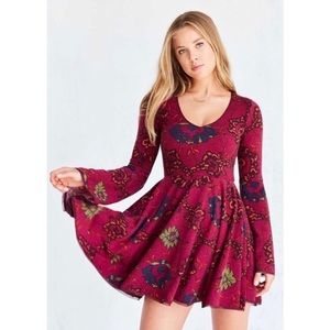 UO Kimchi Blue Cozy Printed Bell-Sleeve Mini Dress